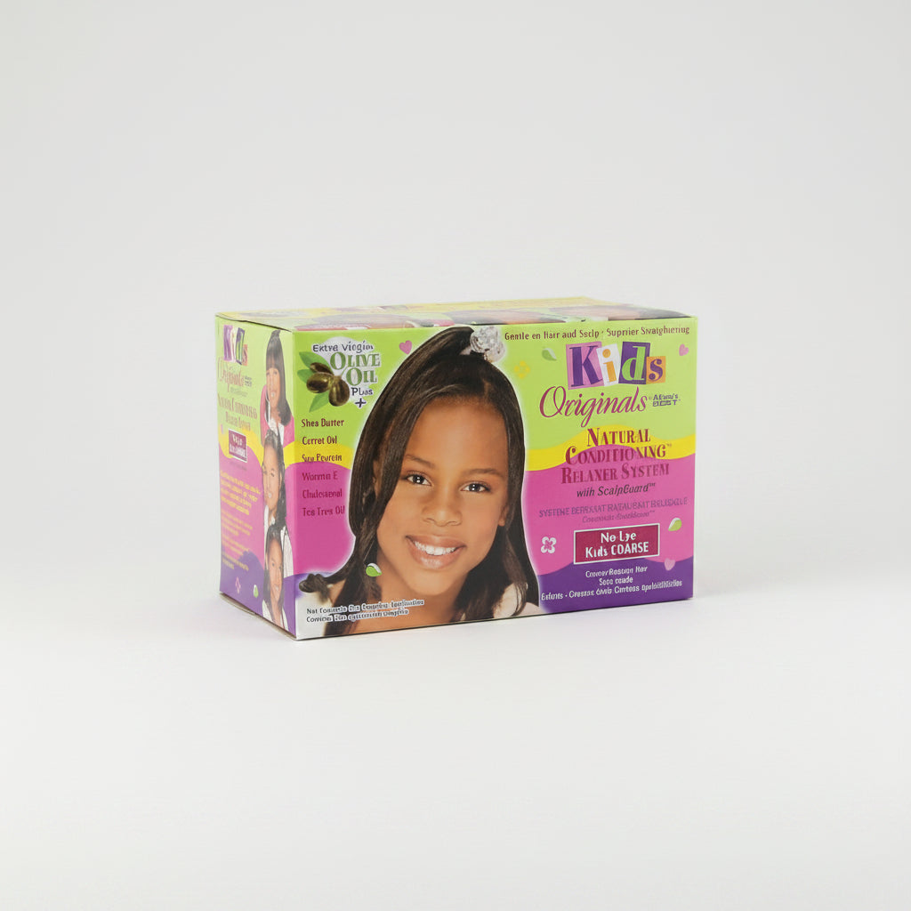 Box of Kids Originals Natural Conditioning Relaxer System with a smiling girl on the packaging.
