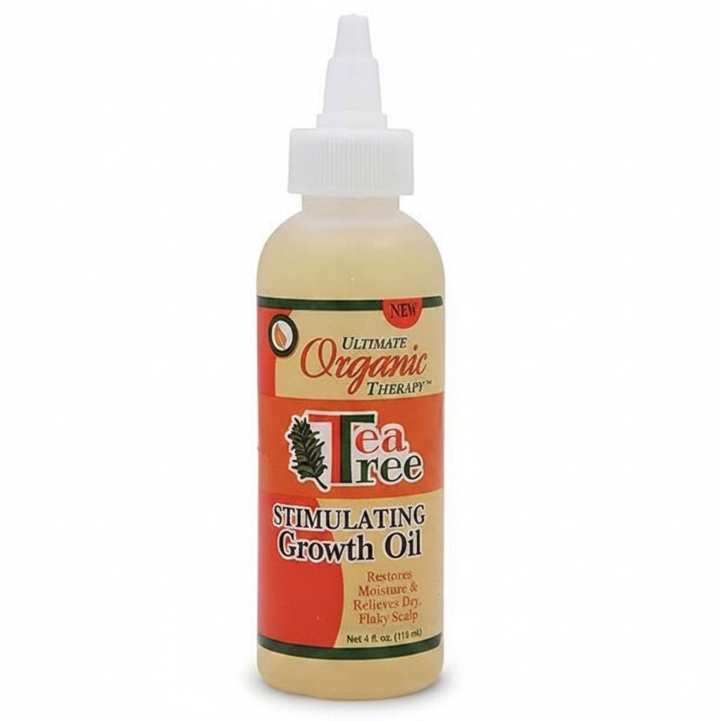 Bottle of Tea Tree Stimulating Growth Oil on a white background