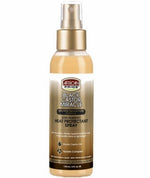 A bottle of Arc't Pride Black Castor Miracle Growth Protection Anti-Humidity Heat Protectant Spray, featuring a gold and beige gradient bottle with a gold spray nozzle, set against a plain white background.