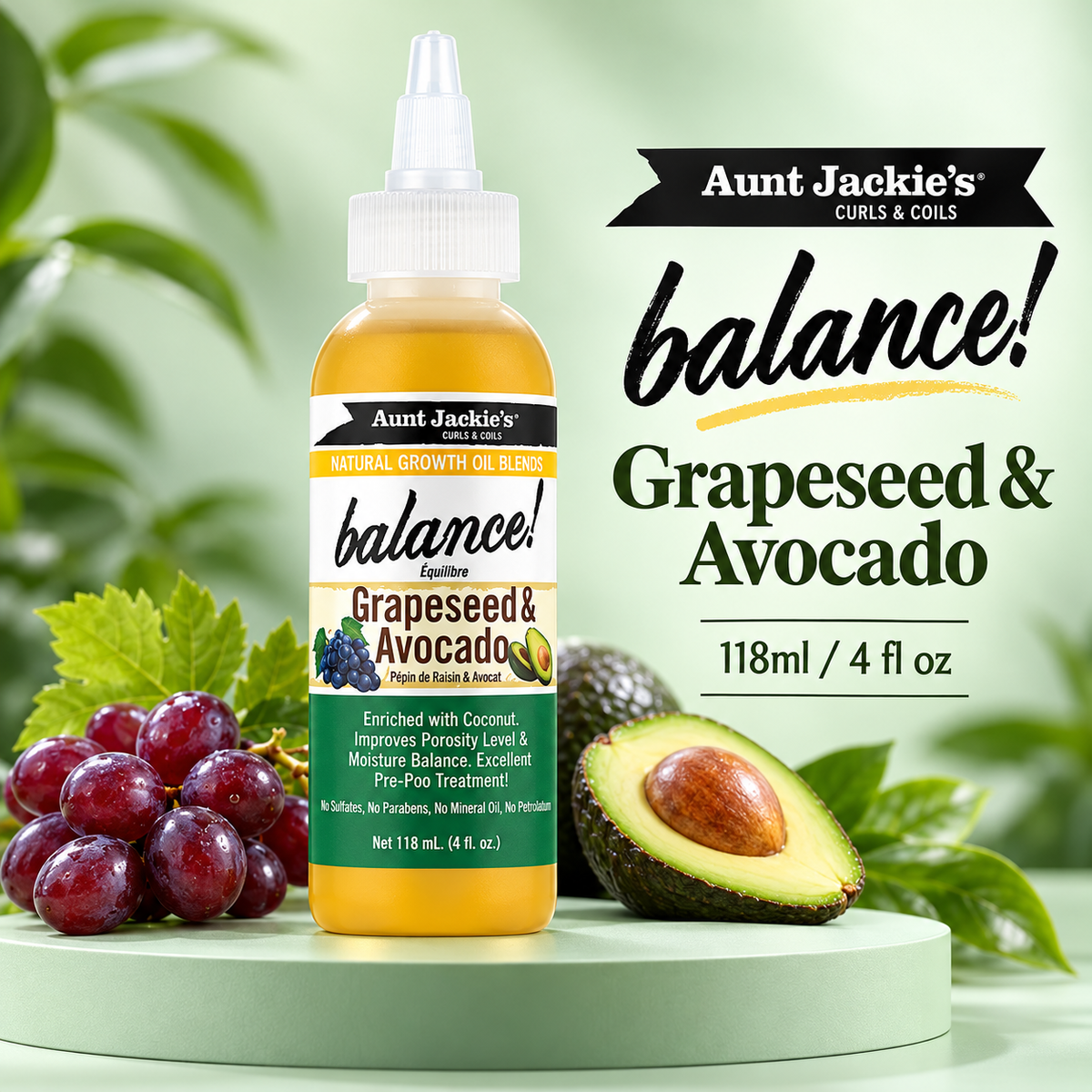 Aunt Jackie's Balance Grapeseed & Avocado Hair Growth Oil 118ml