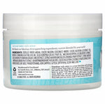 Back of a hair product jar with a blue label and white text