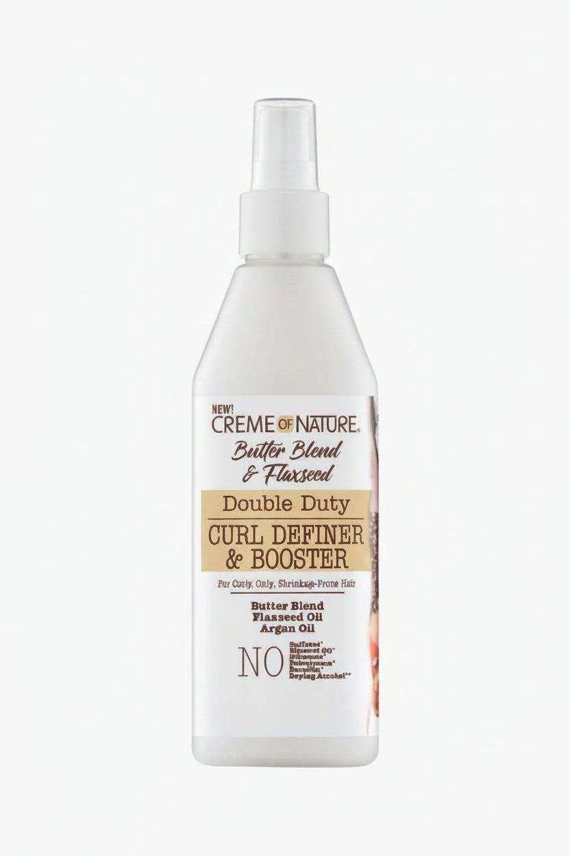 Creme of Nature Double Duty Curl Definer & Booster bottle on a white background