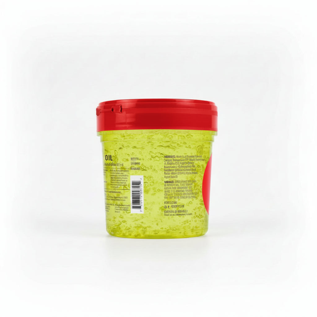 Eco Styler Moroccan Argan Oil Styling Gel 16oz jar, featuring a vibrant green color and red lid.
