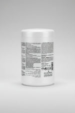 Back label of a hair product container with text and branding