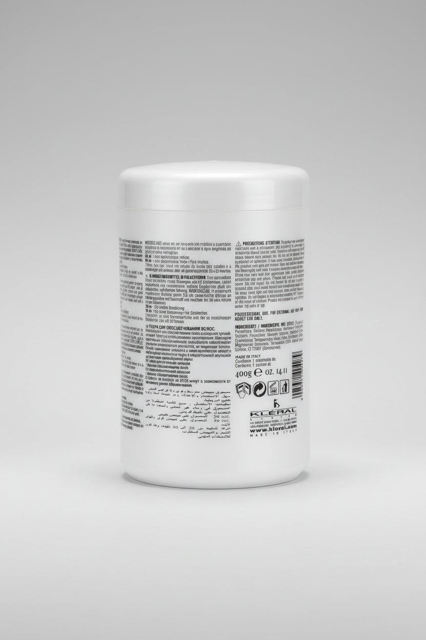 Back label of a hair product container with text and branding