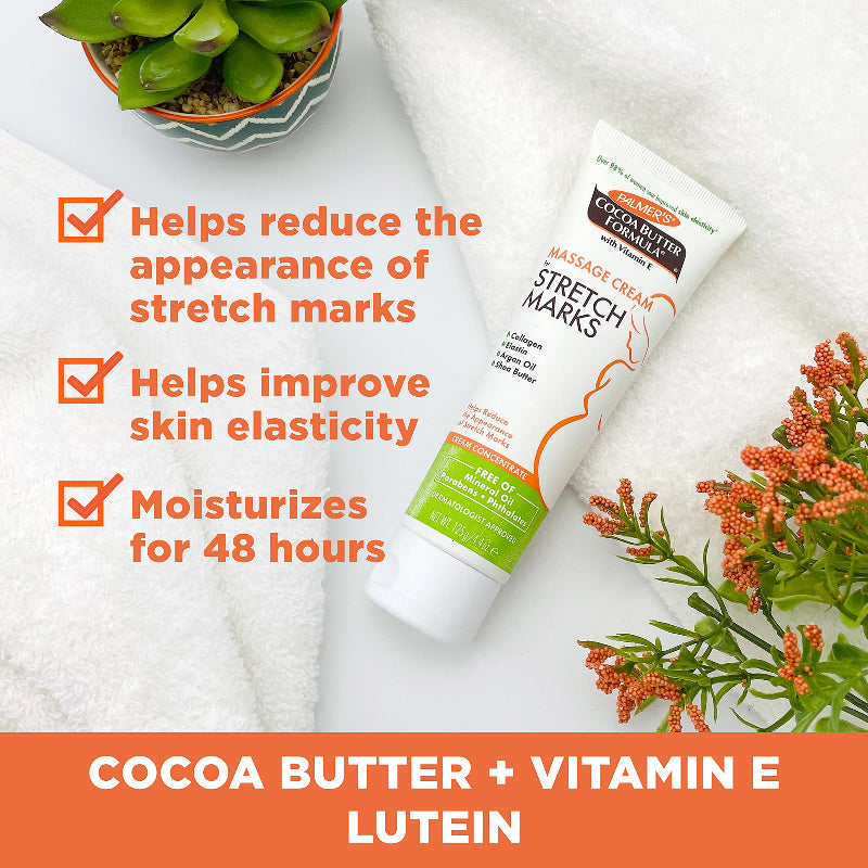 Palmers Cocoa Butter Formula stretch mark cream with text on a white background