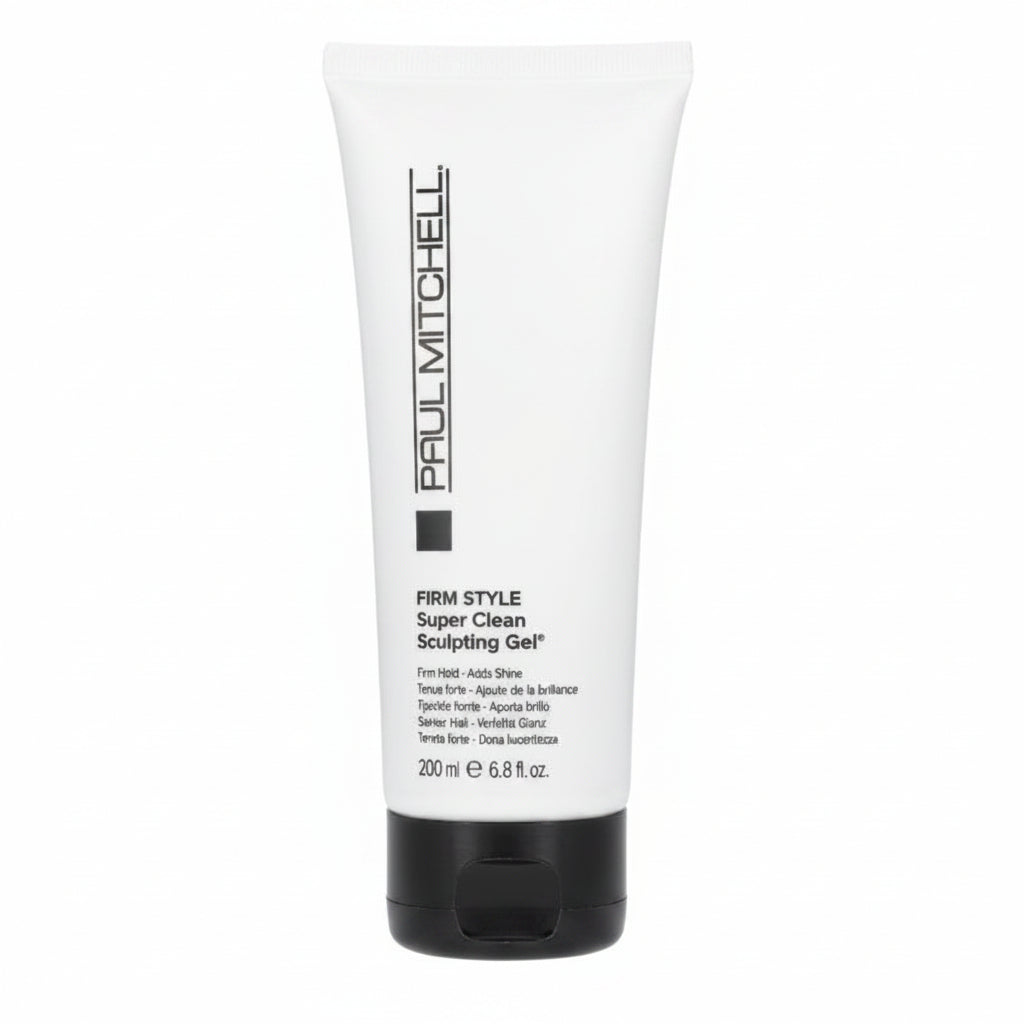 White tube of Paul Mitchell Super Clean Sculpting Gel on a white background