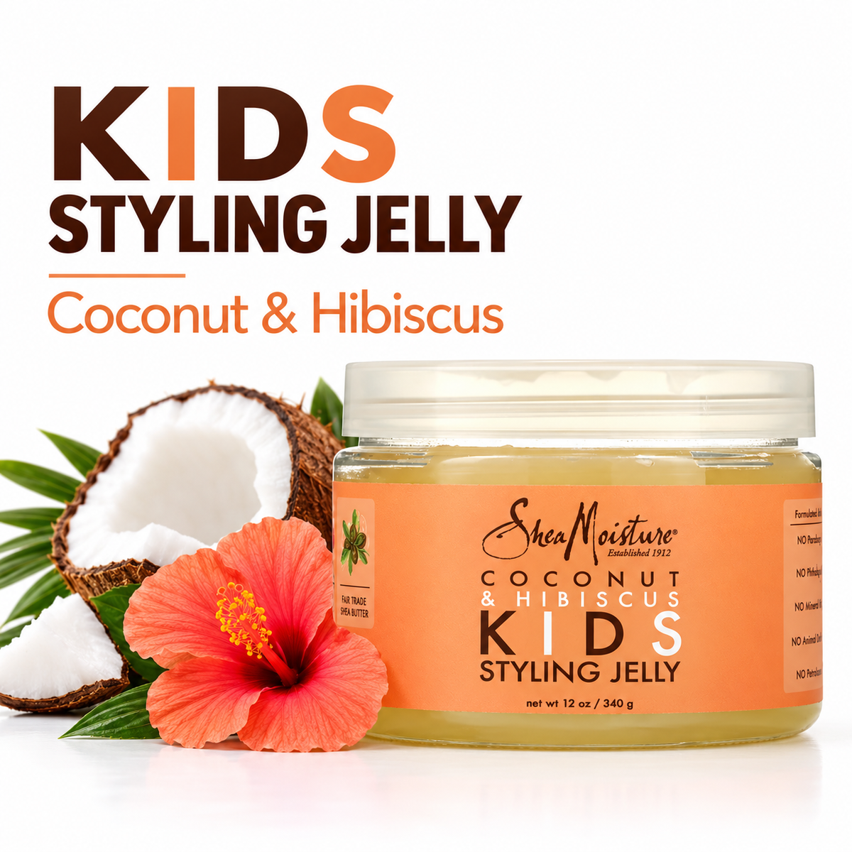 Gelée coiffante pour enfants Shea Moisture à la noix de coco et à l'hibiscus 340 g