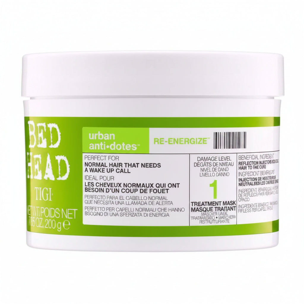 Tigi Bed Head urban antidotes Re-Energize treatment mask jar on a white background