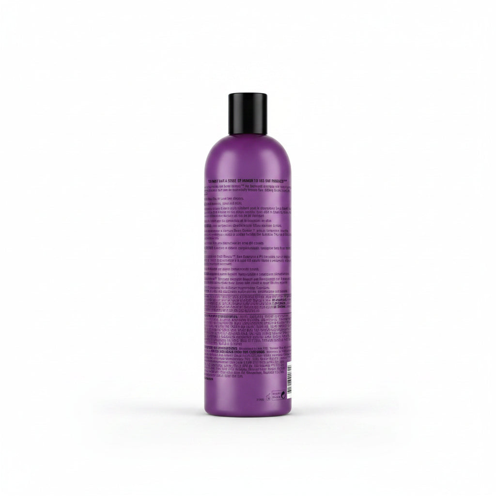 Purple bottle with black cap on a white background