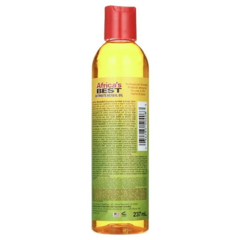 Bottle of Africa's Best Ultimate Herbal Oil with a red cap on a white background