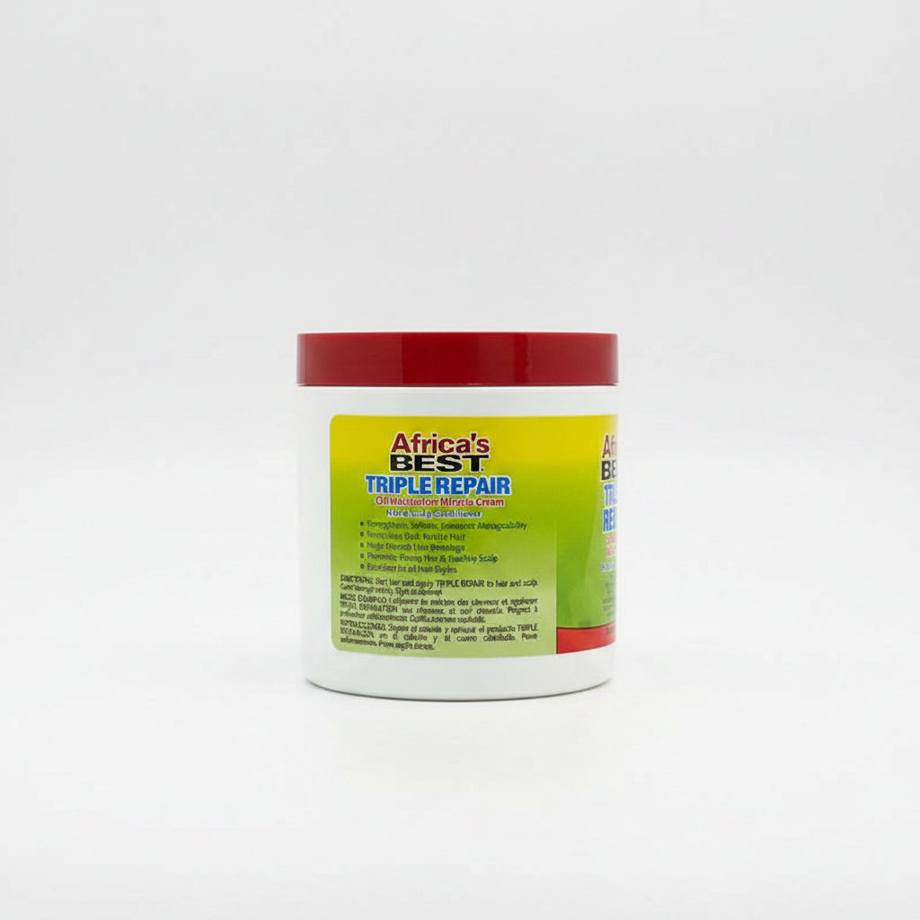 Africa's Best Triple Repair hair and scalp conditioner jar with red lid and green label.