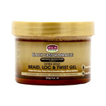 Jar of African Pride Black Castor Miracle Braid, Loc & Twist Gel on a white background
