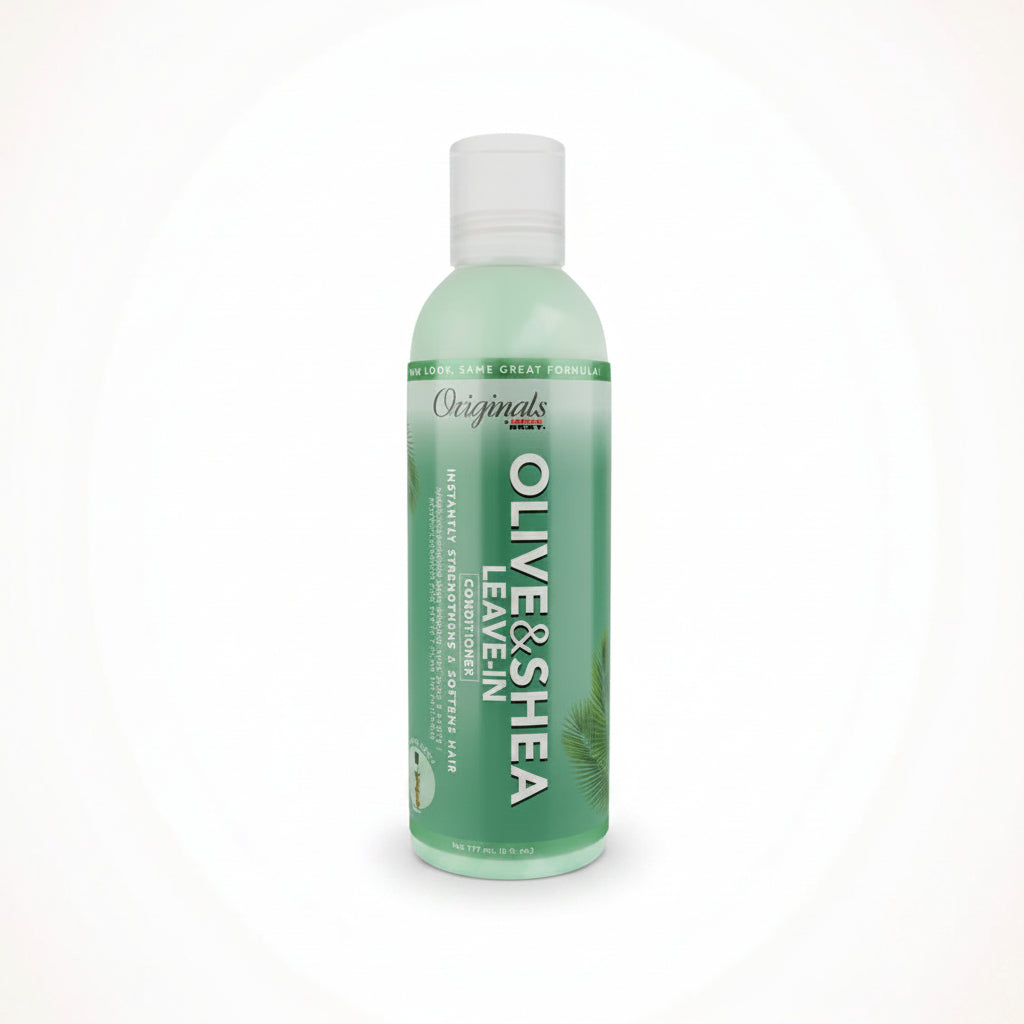 Bottle of Africa's Best Organic Olive Oil Leave-In Conditioner, 6oz, with a green label and cap.
