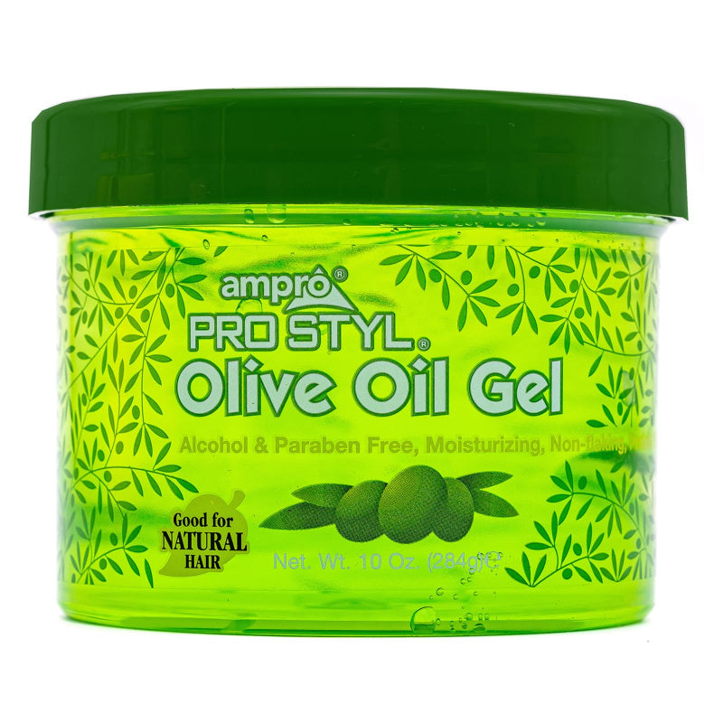 Ampro Pro Styler Olive Oil Gel container with green lid on a white background