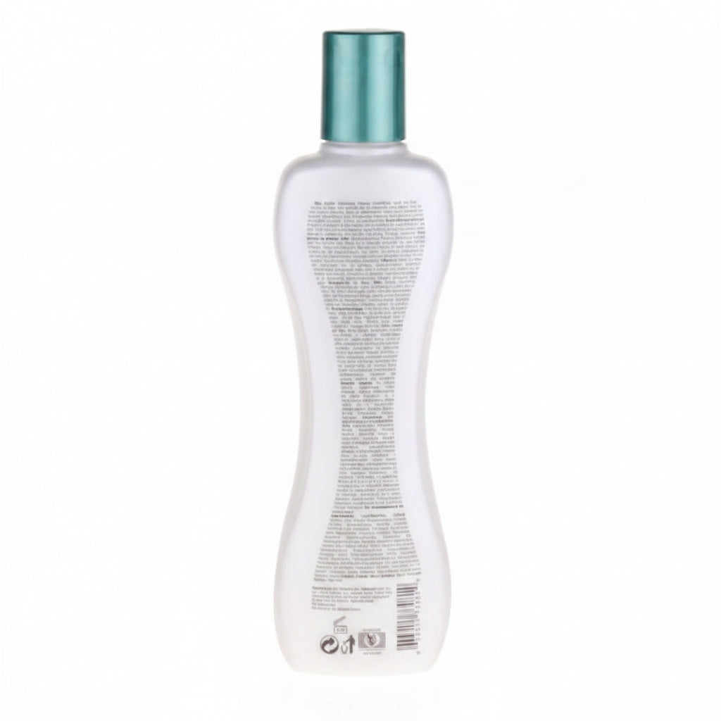 Clear bottle with a teal cap on a white background