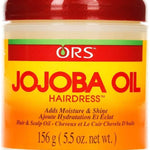 Jar of ORS Jojoba Oil Hairdress with red lid and orange label.