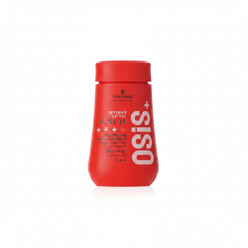 Red container of Schwarzkopf Osis+ Dust It powder on a white background